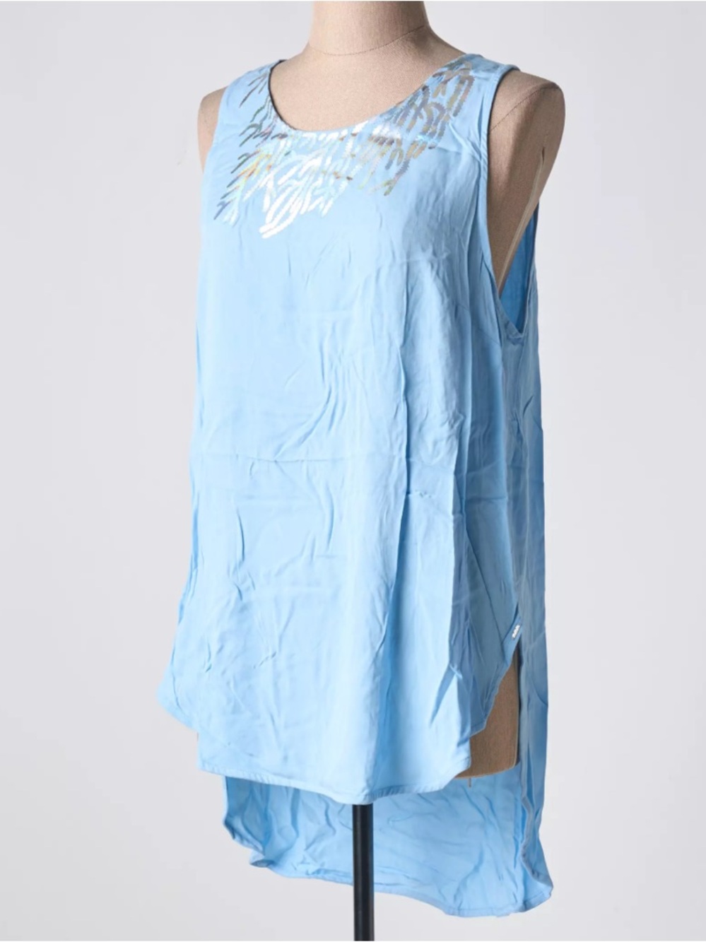 Cop. Copine Light Blue  Sleeveless Tank tunic with silver design size small